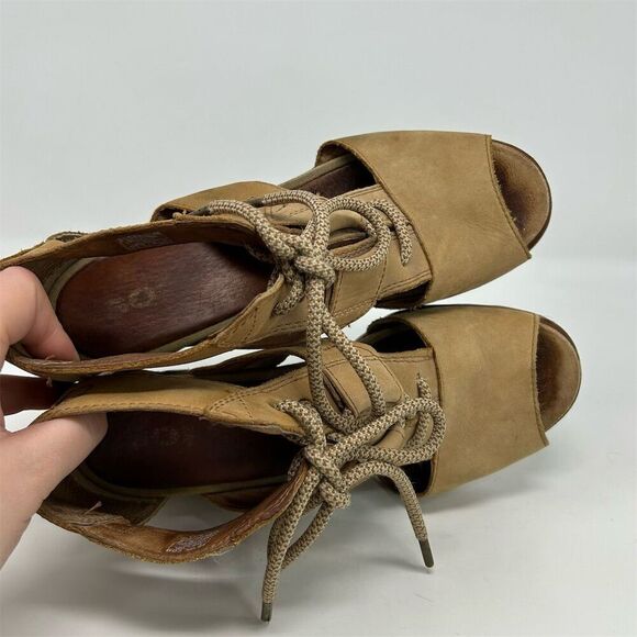 Sorel Women's Joanie Brown Leather Lace Up Wedge Sandals Size 11 Casual Summer - Picture 11 of 13